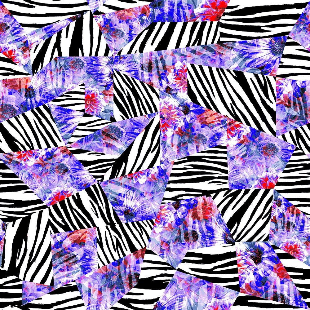 Animal Medium Zebra Geo Daisy Collage Blue/Black/White P